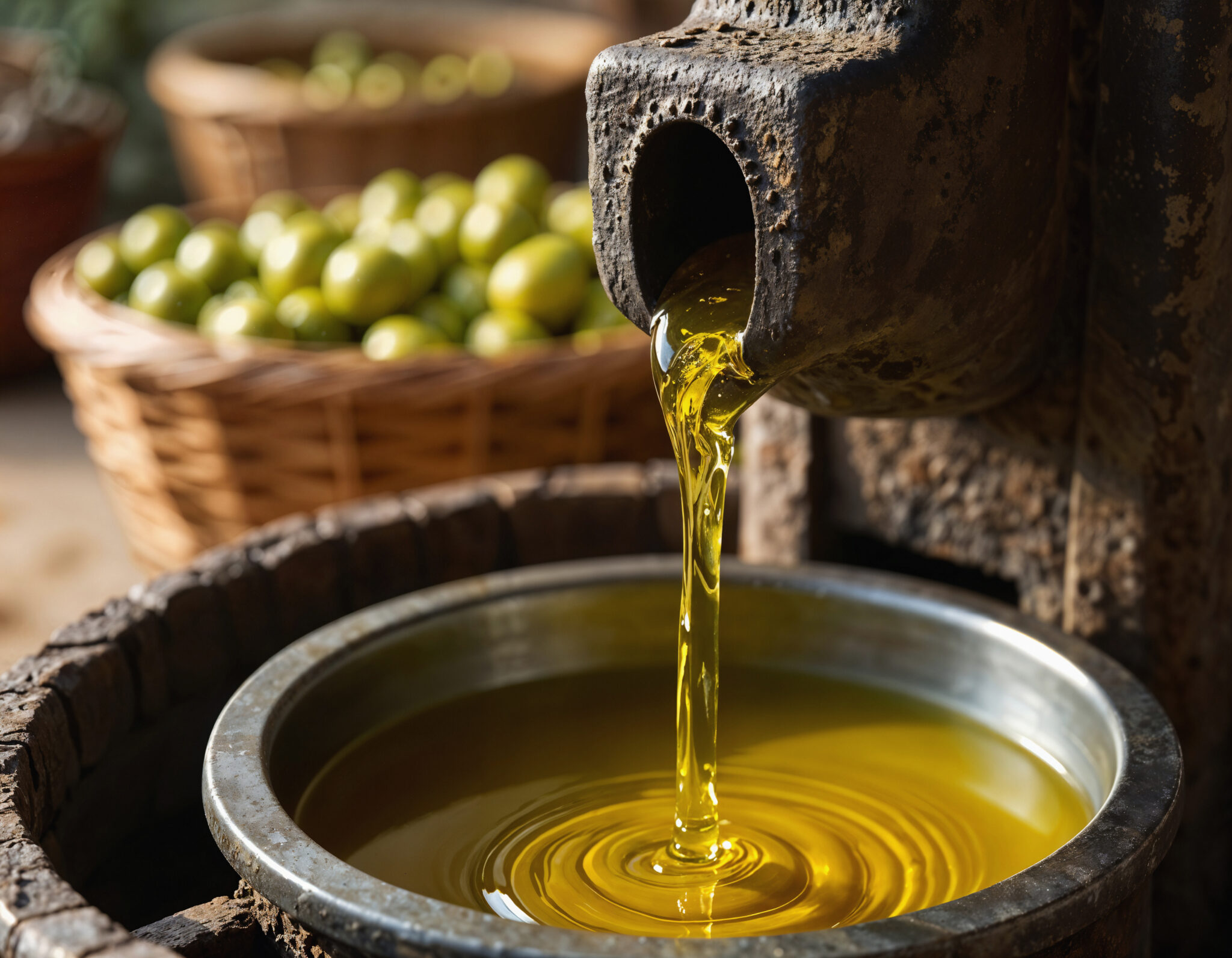 aceite cae en recipiente